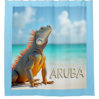 Rideaux De Douche Lézard magnifique d'Aruba profitant de la plage