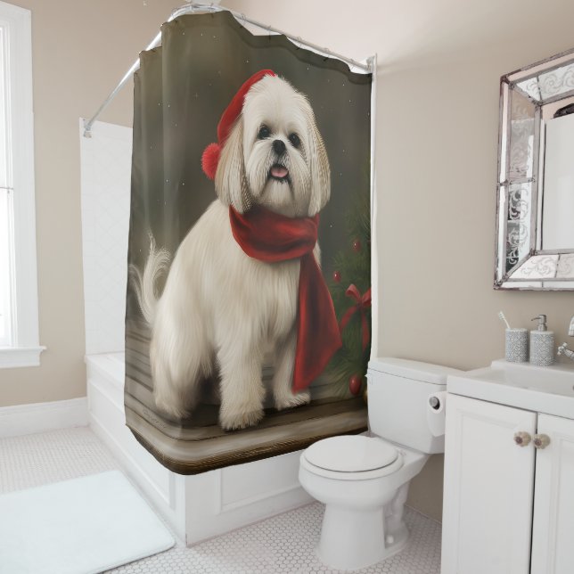 Rideaux De Douche Lhasa Apso Chien dans Noël de neige (En situation)