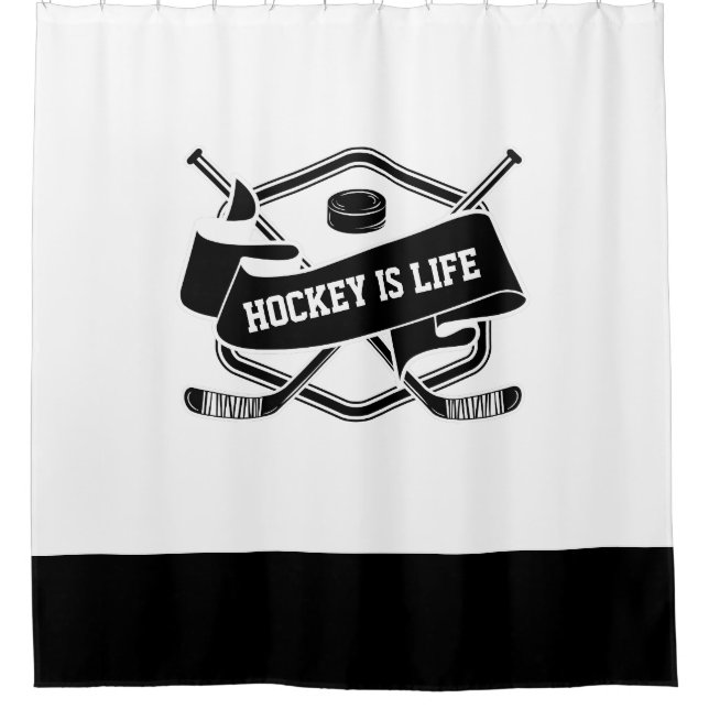 Rideaux De Douche L'hockey est la vie - insigne blanc noir simple (Devant)