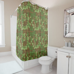 Rideaux De Douche Lierre vert sur plaid doré noir
