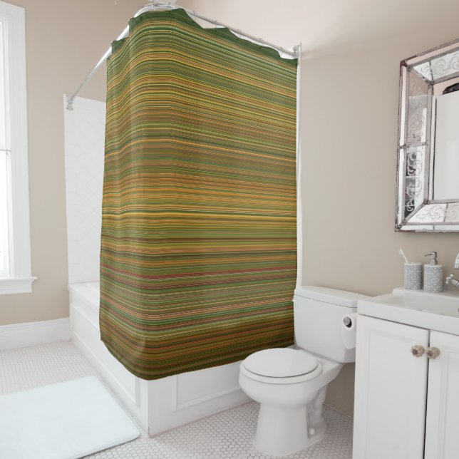 Rideaux De Douche ligne horizontale transparente verte motif (En situation)