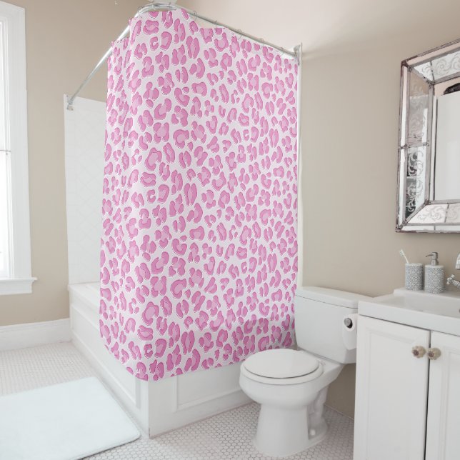 Rideaux De Douche Ligne Leopard Preppy rose (En situation)