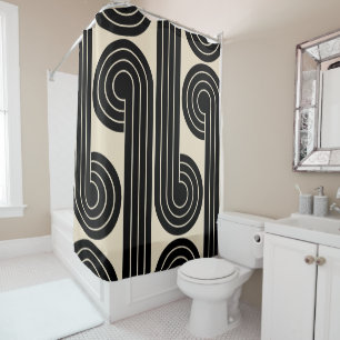 Rideaux De Douche Lignes Abstraites rétroactives noires