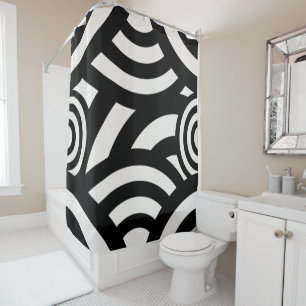 Rideaux De Douche Lignes Arches Abstraites Vintages rétro Noir Blanc