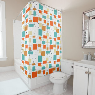 Rideaux De Douche Lignes Carrés colorées Retro Mi-Siècle moderne