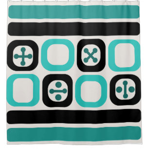 Rideaux De Douche Lignes Carrés Retro Atomic Art Turquoise