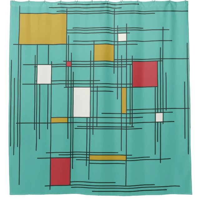 Rideaux De Douche Lignes d'art Abstraites des années 1940 (Devant)