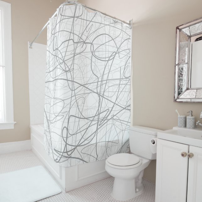 Rideaux De Douche Lignes de croquis gris modernes et élégantes (En situation)