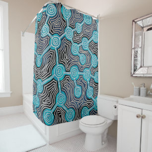 Rideaux De Douche Lignes de vie bleues modernes Motif abstrait moder