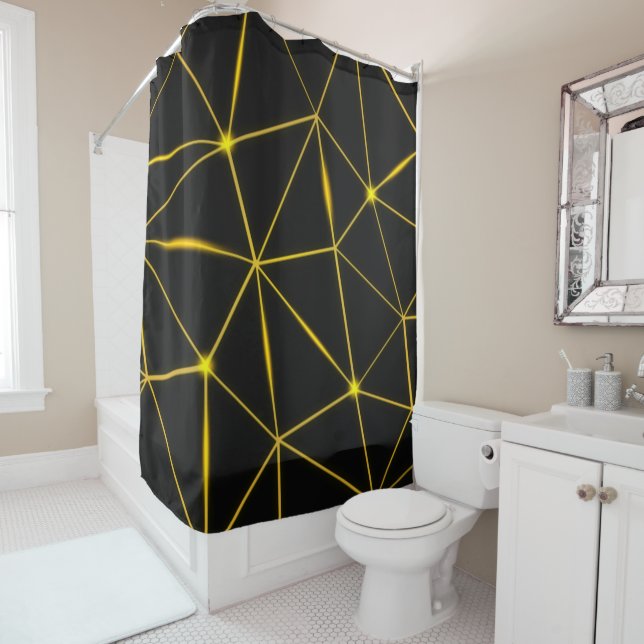 Rideaux De Douche Lignes d'or triangles noirs géométriques (En situation)