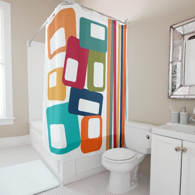 Rideaux De Douche Lignes et rectangles  (En situation)