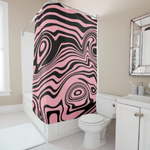 Rideaux De Douche Lignes noires et roses déformées Abstraites - pe
