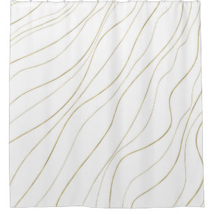 Rideaux De Douche Lignes ondulées blanches et dorées Glamour moderne