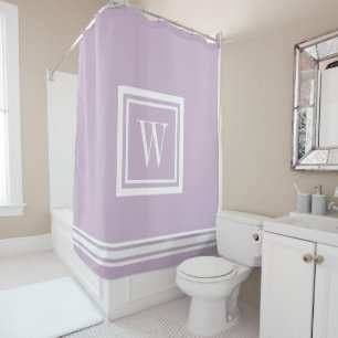 Rideaux De Douche Lila Violet et Blanc Monogramme Carré Classique