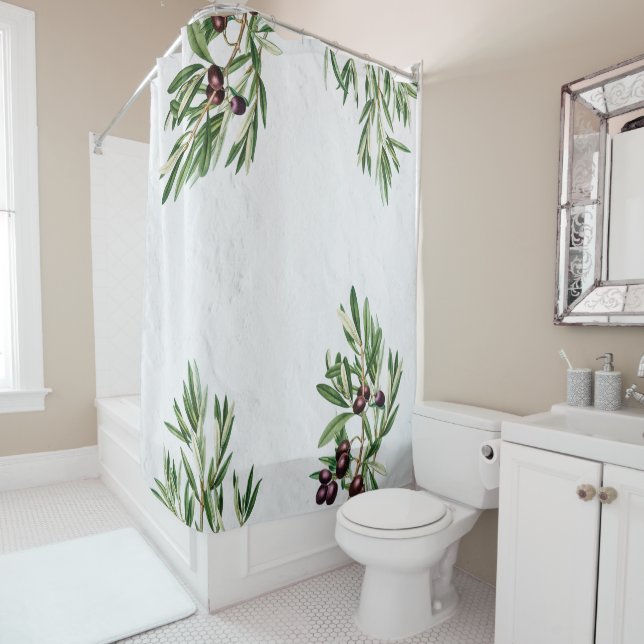 Rideaux De Douche L'île méditerranéenne grecque Feuille d'olive (En situation)