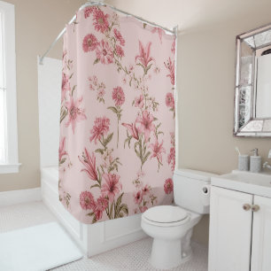 Rideaux De Douche Lillies Vintages roses Floral Cottagecore