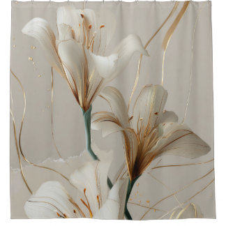 Rideaux De Douche Lily Blanc Or Élégant Minimaliste Neutre