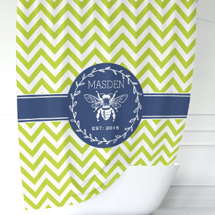 Rideaux De Douche Lime Green marine Personnalisée Miel Bee Chevron
