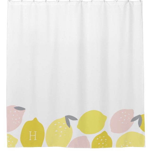 Rideaux De Douche Limonade | rose décorée d'un monogramme (Devant)