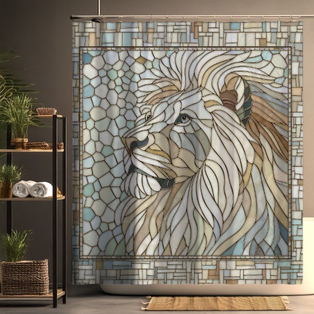 Rideaux De Douche Lion Portrait Mosaic Art (Créateur téléchargé)