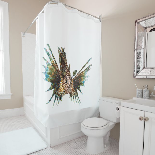 Rideaux De Douche Lionfish - Conception abstraite - Découpe d'une ph (En situation)