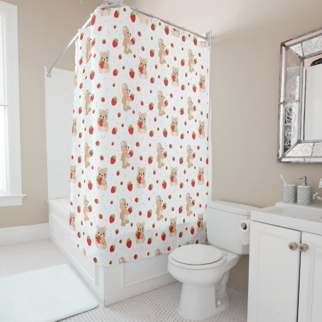 Rideaux De Douche Little teddy bear with strawberry (En situation)