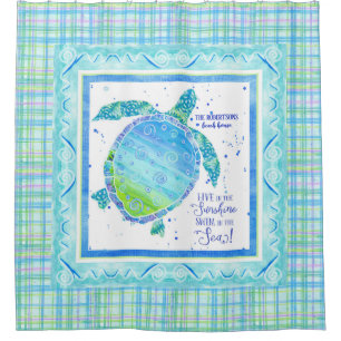 Rideaux De Douche Live Sunshine Swim Sea Turtle Beach Watercolor