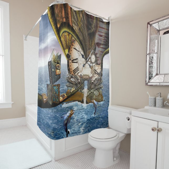 Rideaux De Douche Livre d'histoire du dragon de Steampunk (En situation)