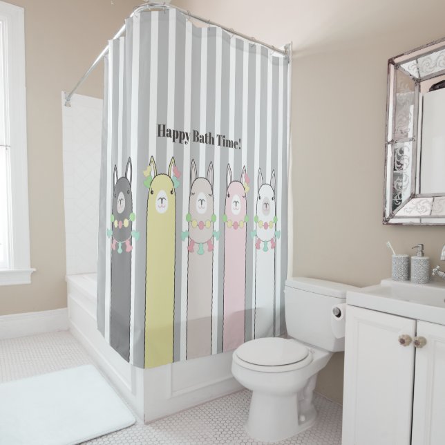 Rideaux De Douche Llamas aux couleurs rétro (En situation)