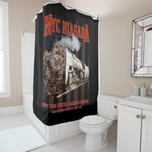 Rideaux De Douche Locomotive à vapeur Niagara NYC avec drapeau améri (En situation)