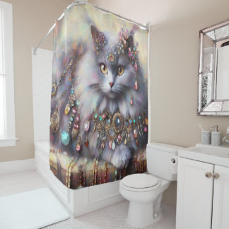 Rideaux De Douche Longue Cheveux Gris Nebelung Chat Kitty Bijoux Bij