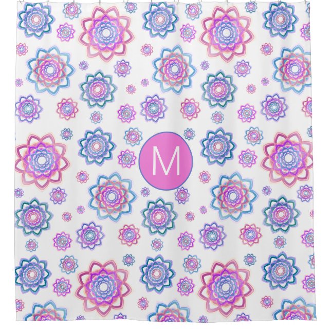 Rideaux De Douche Lotus Flower Moderne Monogramme Rose Pastel Vert (Devant)
