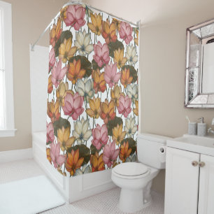 Rideaux De Douche Lotus Water Lilies Pink Yellow White Green Floral