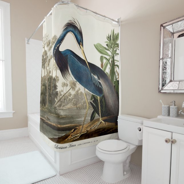 Rideaux De Douche Louisiana Heron, 1834, From the Birds of America (En situation)