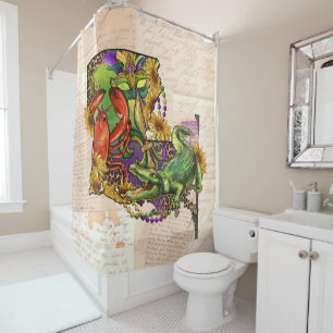 Rideaux De Douche Louisiane vintage Carte Cajun Crawfish Et Alligato