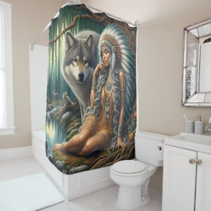 Rideaux De Douche Loup et Indiens de nature
