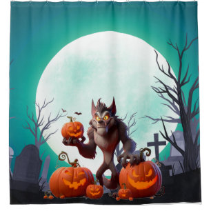Rideaux De Douche loup-garou et citrouilles d'Halloween