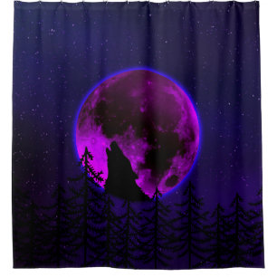 RIDEAUX DE DOUCHE LOUP HURLANT LUNE MAGENTA