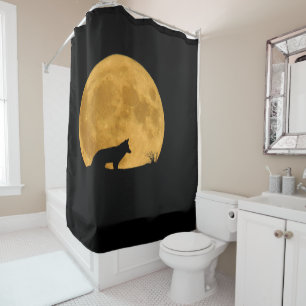 Rideaux De Douche Loup Silhouetté Dans La Lune Lumineuse