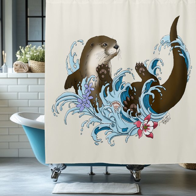 Rideaux De Douche Loutre de rivière fantaisiste bleue ludique éclabo (Créateur téléchargé)
