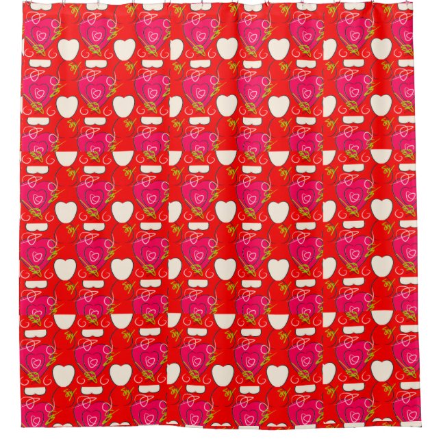 Rideaux De Douche Love Pattern Rouge" (Devant)