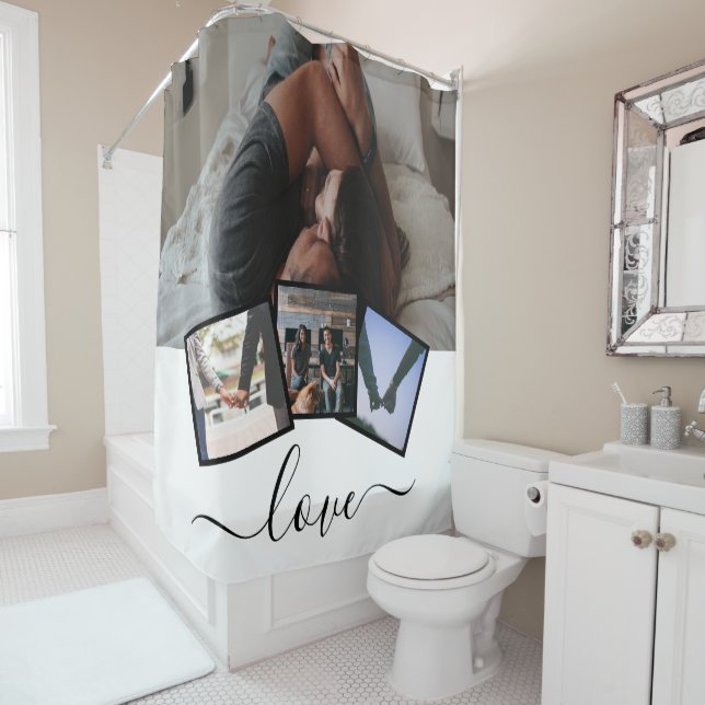 Rideaux De Douche Love Photo Collage Personnalisé 4 Modèle photo (En situation)