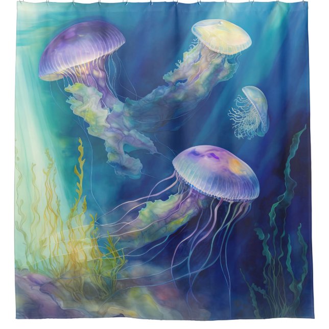 Rideaux De Douche "Luminescent Drift : Jellyfish Ballet" (Devant)