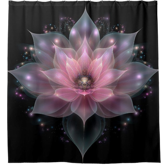 Rideaux De Douche Lumineuse Fleur Lotus - Rose clair Floral noir (Devant)