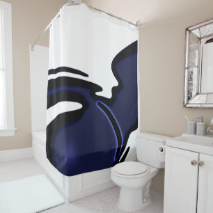 Rideaux De Douche Lune bleue : Bleu Abstrait, Blanc & Noir