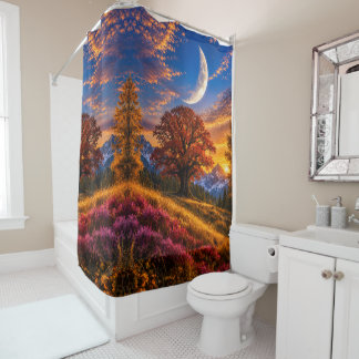 Rideaux De Douche Lune et Montagne Mystiques d'Automne