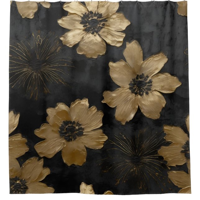 Rideaux De Douche Luxe Black Gold Floral Maison Décor (Devant)