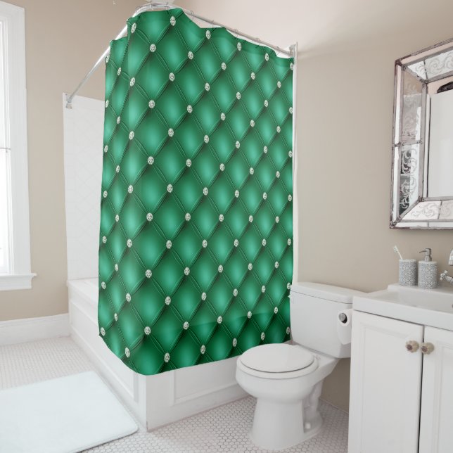 Rideaux De Douche Luxe Green Diamond Tufted Motif (En situation)
