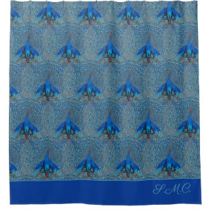 Rideaux De Douche Luxe Monogram Turquoise Turquoise Blue Peacock Mot