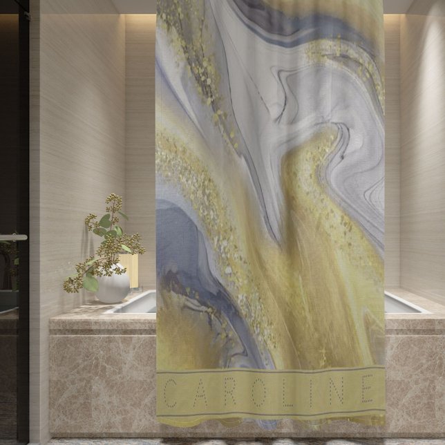 Rideaux De Douche Luxury Elegant Yellow Grey Gold Marble Effet (Créateur téléchargé)
